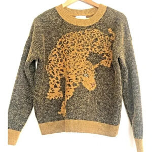 Urban Outfitter Leopard Crewneck Pullover ANIMAL Sweater Sz S Brown